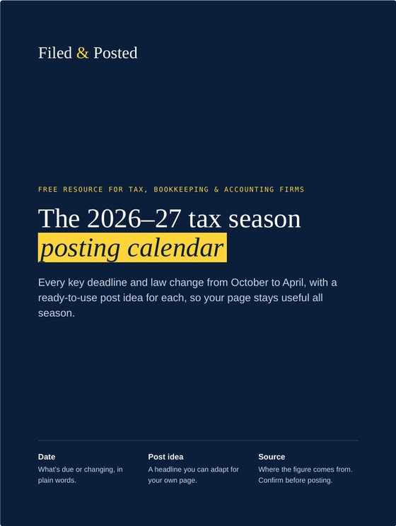 Cover of the 2026–27 tax season posting calendar PDF